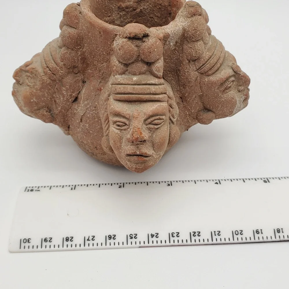 Small Perpetual Faces Vase Terracotta Multi Heads Anthropomorphic Art Pottery